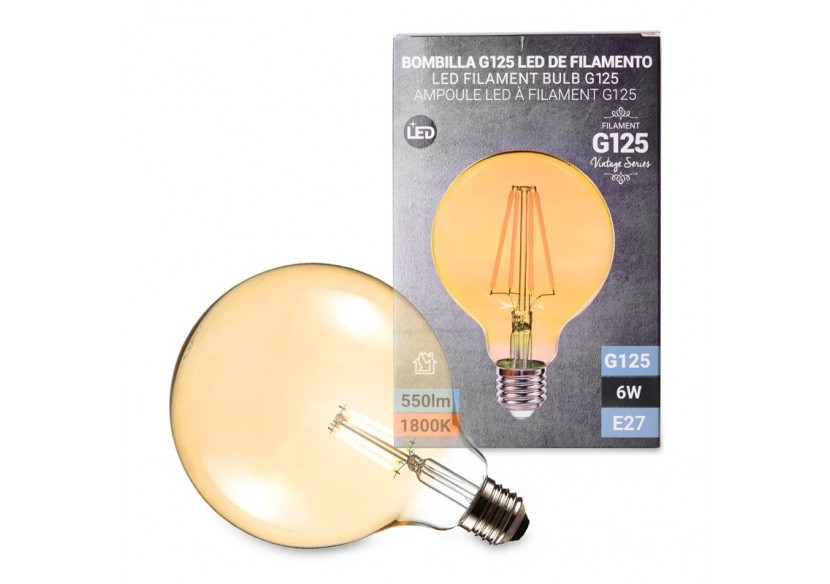 Ampoule LED E27 6W G125 Filament "Vintage Gold" - BFD1-G125E27-G - Barcelona LED Ampoule LED E27 6W G125 Filament "Vintage Gold" - BFD1-G125E27-G - Barcelona LED