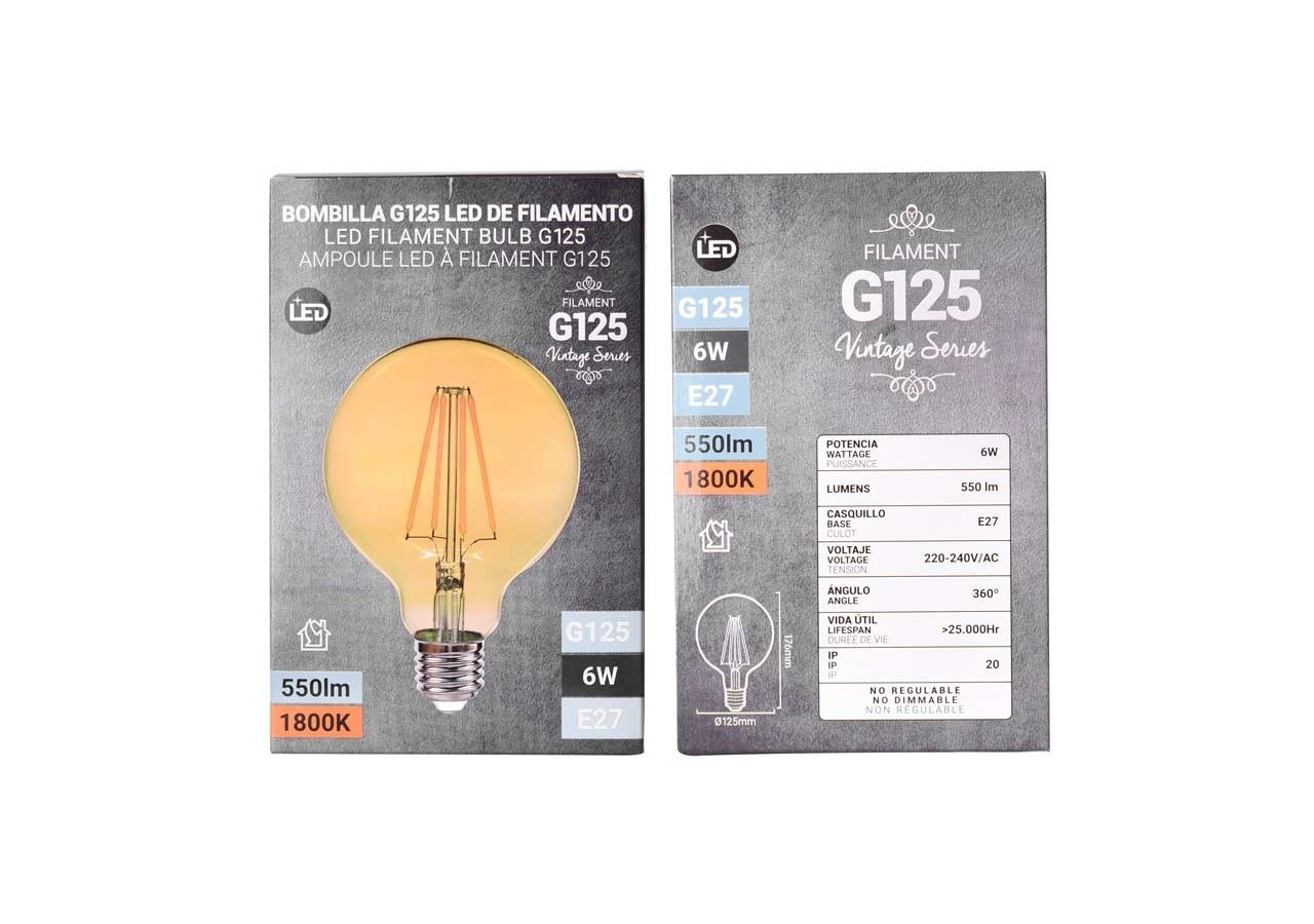 Ampoule LED E27 6W G125 Filament "Vintage Gold" - BFD1-G125E27-G - Barcelona LED