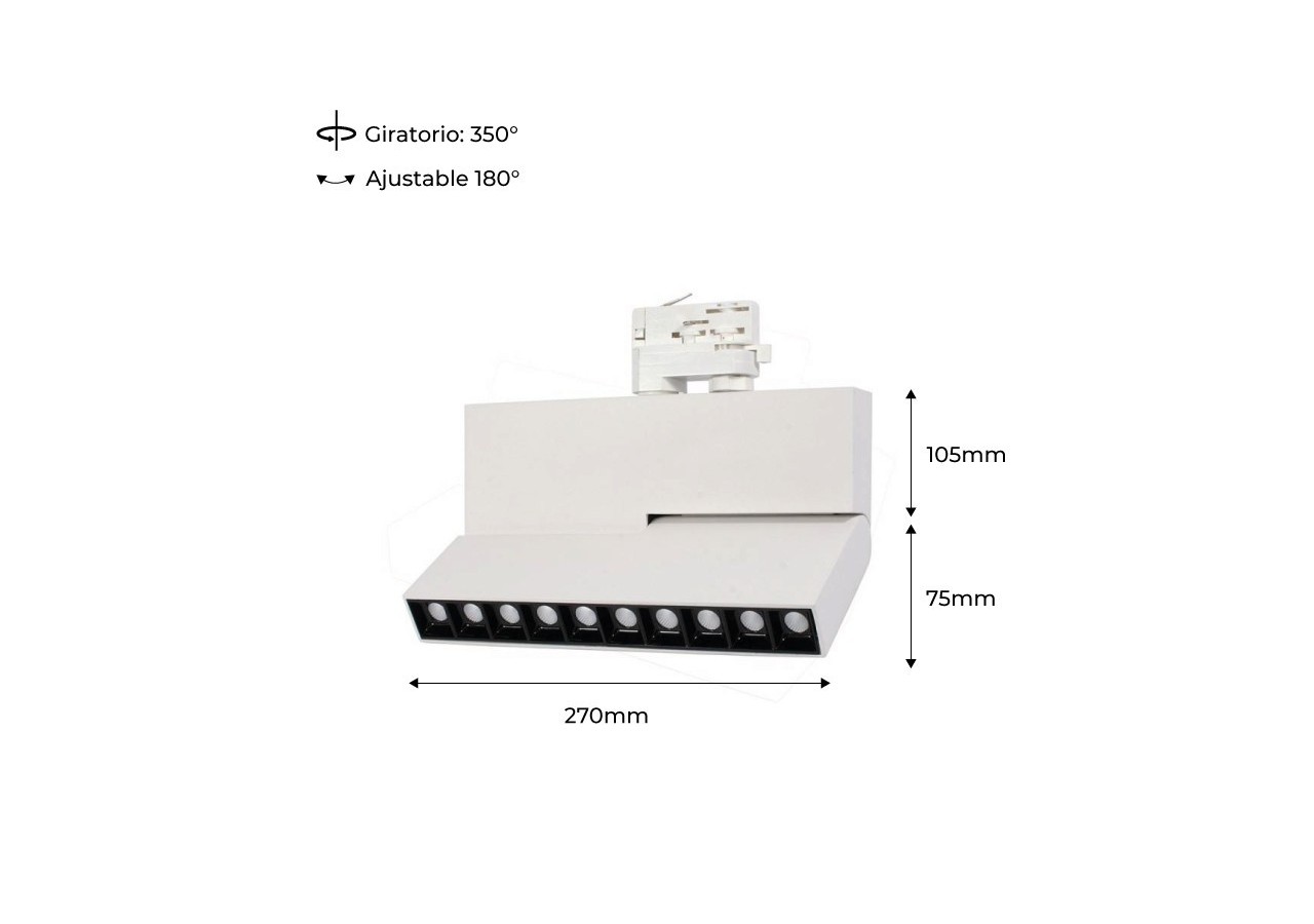 Spot LED 30W sur rail triphasé UGR19 - B00571-B-BC - Barcelona LED