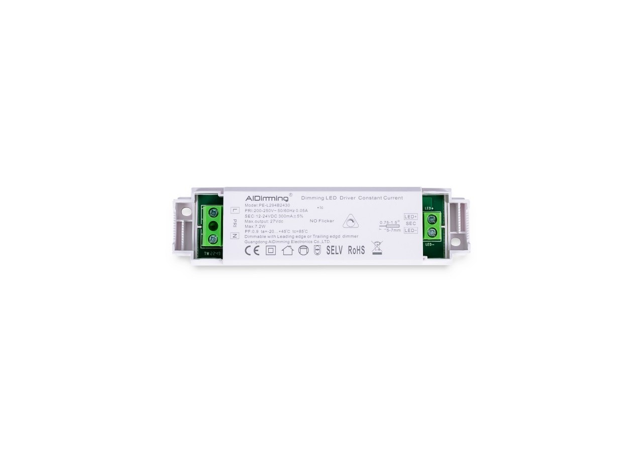 Driver dimmable TRIAC 12-24V DC-300mA-6W - PE-L294B2430 - Barcelona LED