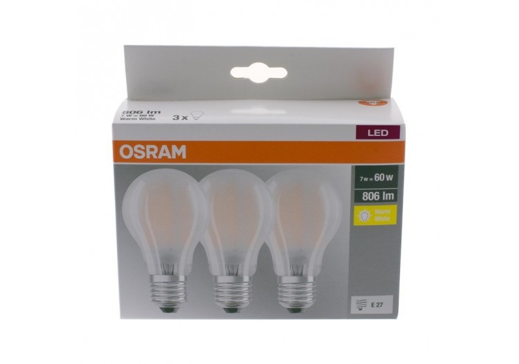 Pack éco de 3 ampoules LED Osram E27 7W verre glacé - O819351 - Barcelona LED 2