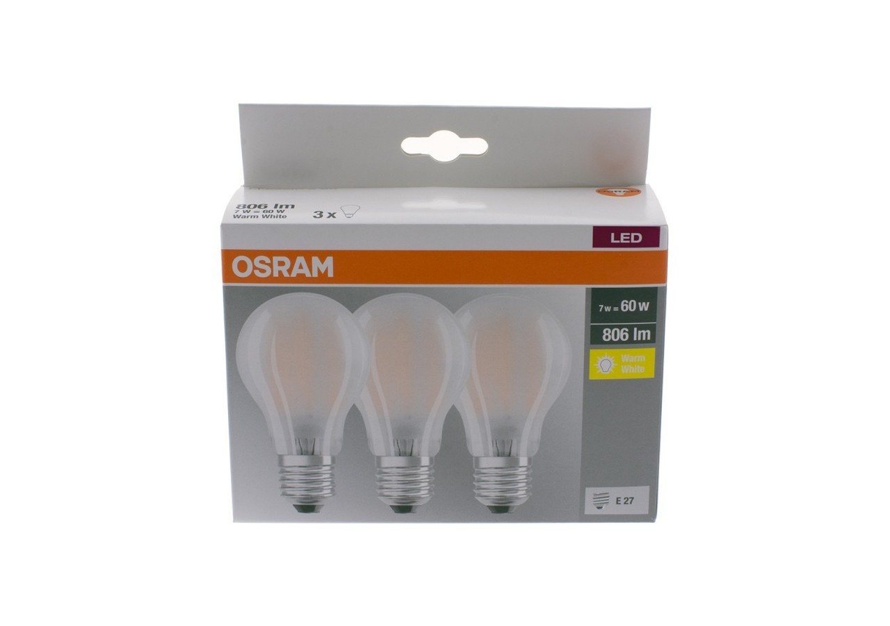 Pack éco de 3 ampoules LED Osram E27 7W verre glacé - O819351 - Barcelona LED