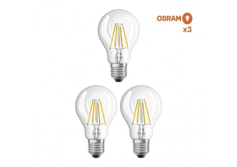 Pack éco 3 ampoules LED Osram E27 6,5W verre Transparent - O819290 - Barcelona LED Pack éco 3 ampoules LED Osram E27 6,5W verre Transparent - O819290 - Barcelona LED