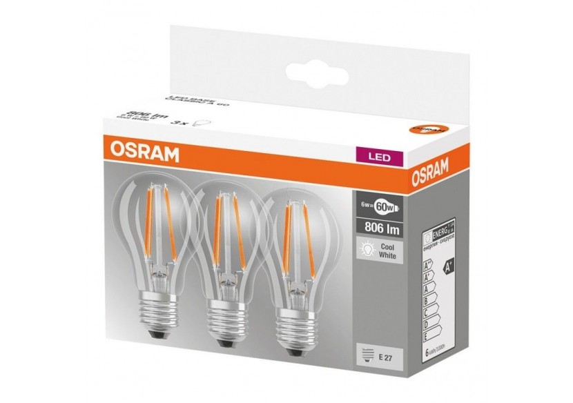 Pack éco 3 ampoules LED Osram E27 6,5W verre Transparent - O819290 - Barcelona LED Pack éco 3 ampoules LED Osram E27 6,5W verre Transparent - O819290 - Barcelona LED