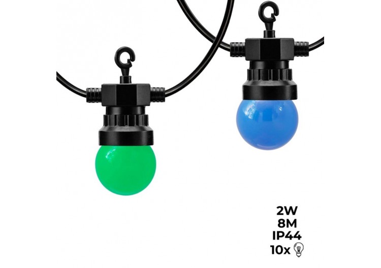 Guirlande LED avec câble noir 10 ampoules LED multicolores-8m - L2000-N-C - Barcelona LED