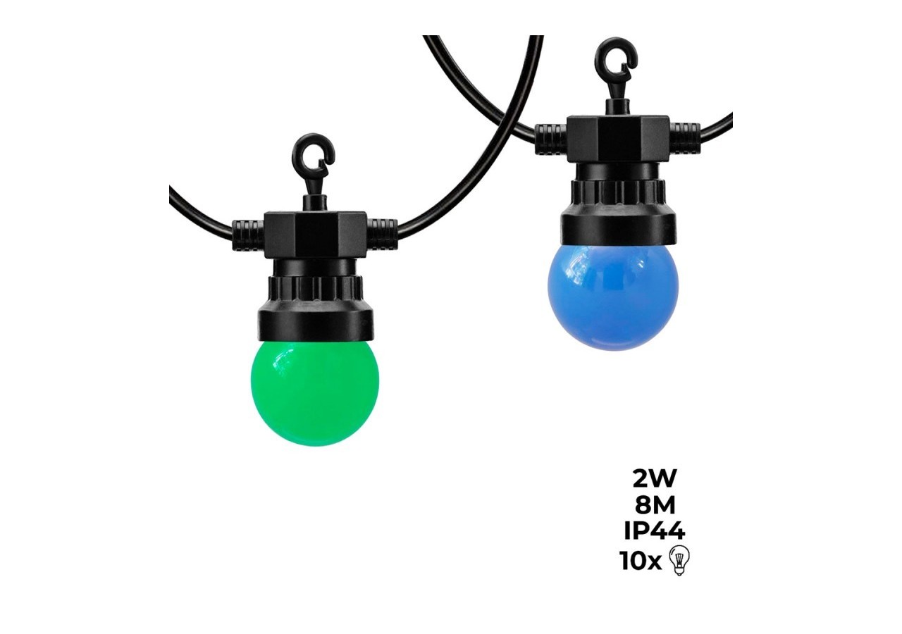 Guirlande LED avec câble noir 10 ampoules LED multicolores-8m - L2000-N-C - Barcelona LED