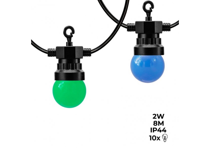 Guirlande LED avec câble noir 10 ampoules LED multicolores-8m - L2000-N-C - Barcelona LED