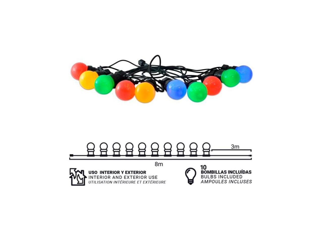Guirlande LED avec câble noir 10 ampoules LED multicolores-8m - L2000-N-C - Barcelona LED