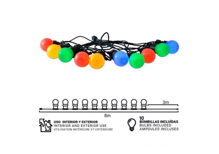 Guirlande LED avec câble noir 10 ampoules LED multicolores-8m - L2000-N-C - Barcelona LED