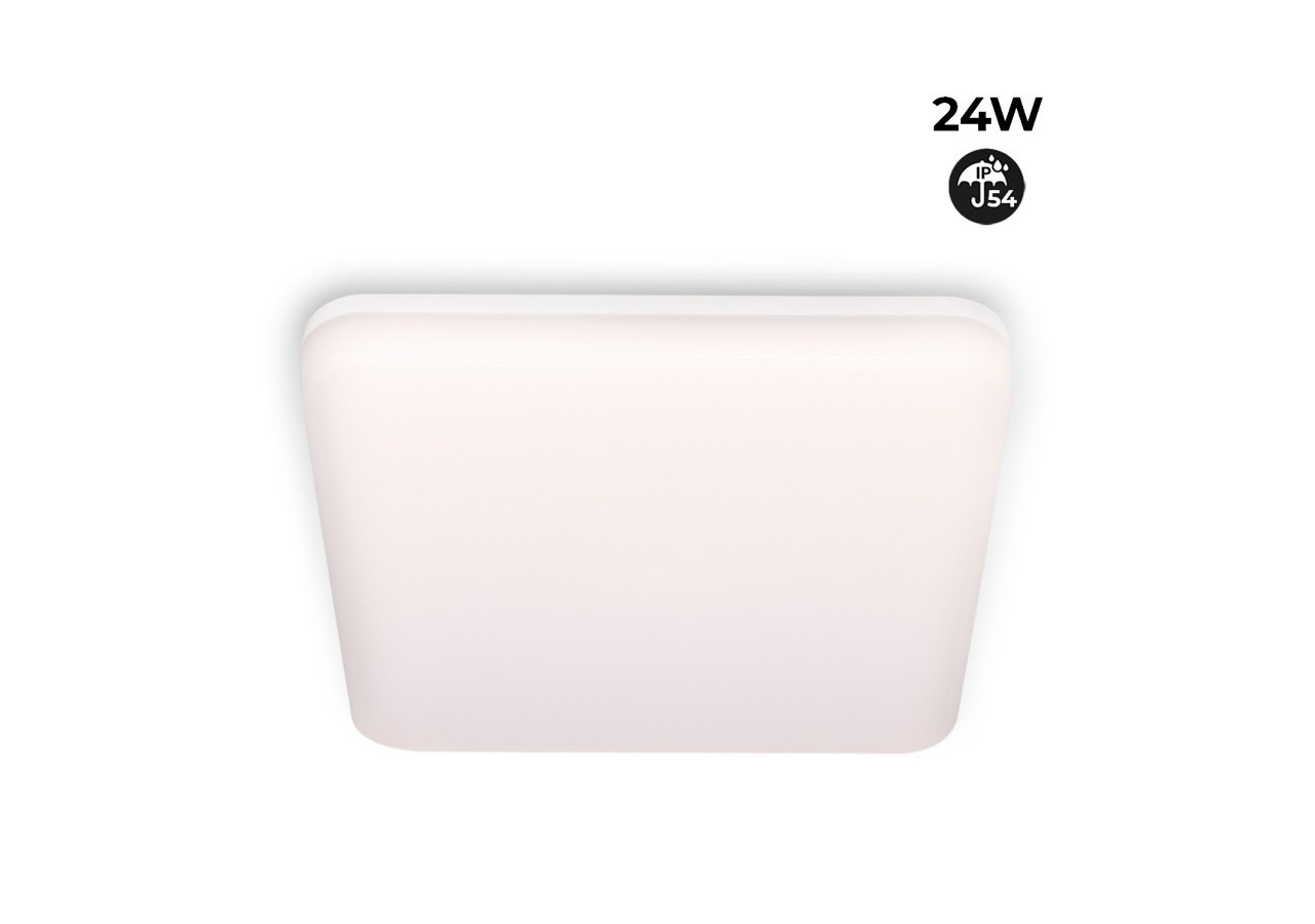 Plafonnier LED étanche carré blanc 24W en saillie 2640LM IP54 - B1720-C-BC - Barcelona LED