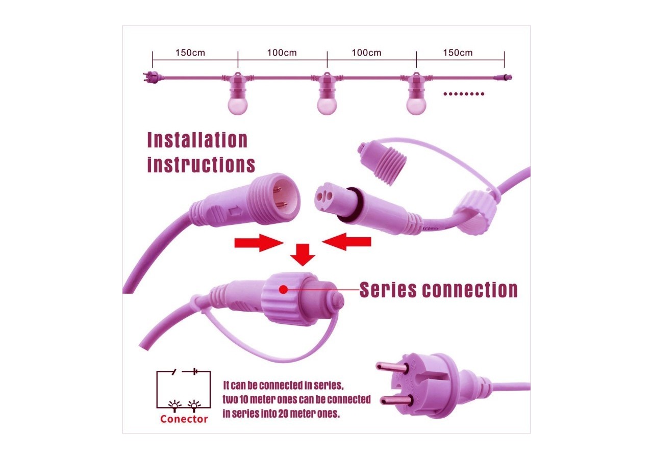 Câble guirlande guinguette extérieur 10m-IP44 - L1500-SA - Barcelona LED