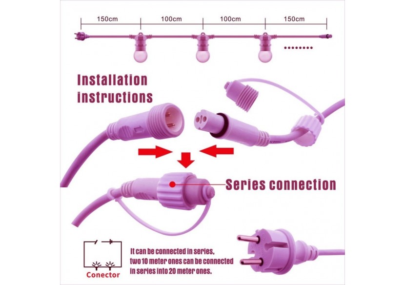 Câble guirlande guinguette extérieur 10m-IP44 - L1500-SA - Barcelona LED