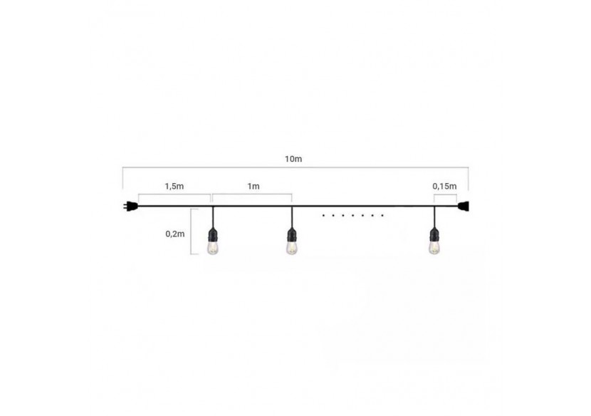 Câble guirlande guinguette extérieur 10m-IP44 - L1700 - Barcelona LED
