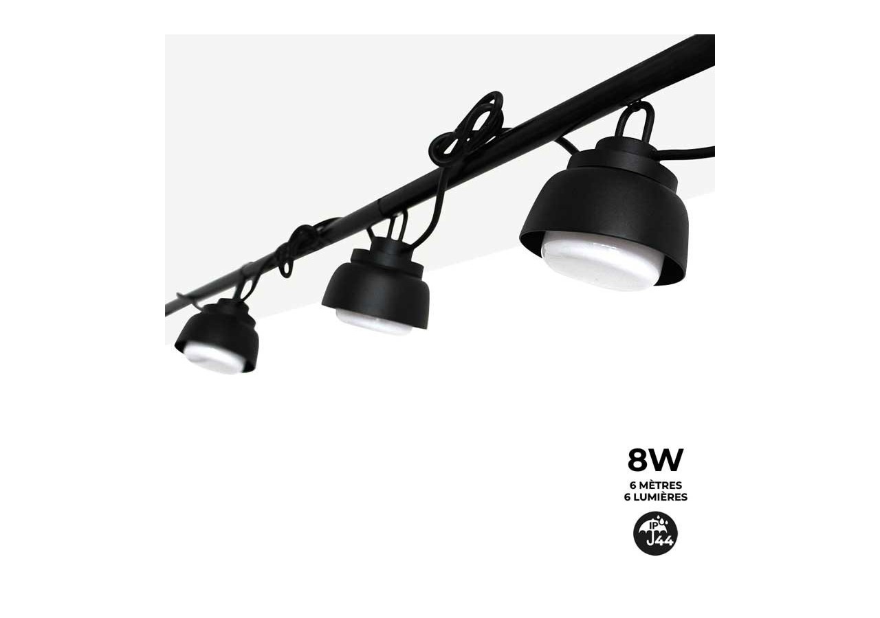 Guirlande décorative extérieur LED 6m avec 6 lumières de 8W - B2037-N-BC - Barcelona LED