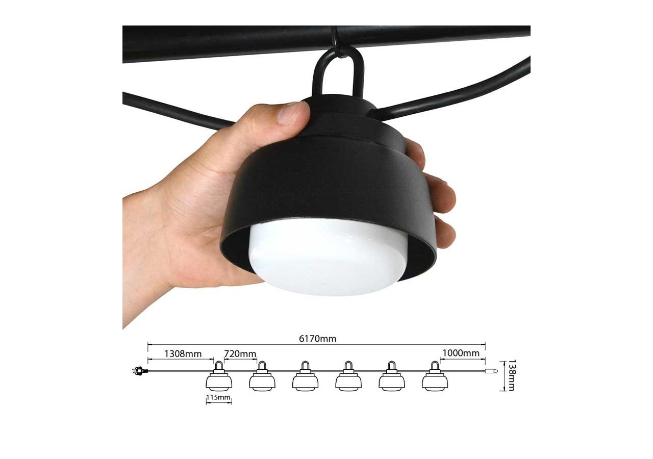 Guirlande décorative extérieur LED 6m avec 6 lumières de 8W - B2037-N-BC - Barcelona LED