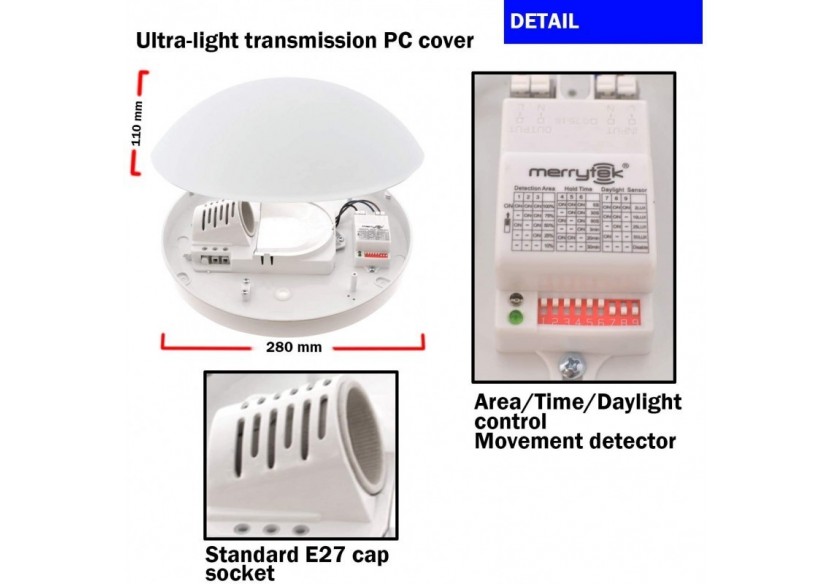 Plafonnier avec capteur de mouvement pour ampoule E27 - B1728-RS - Barcelona LED