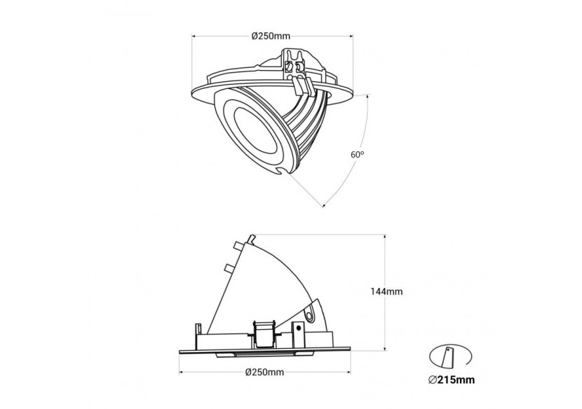 Spot LED encastrable COB 48W-IRC80-Puce Philips-Driver Lifud-IP20-Diamètre de coupe diamètre 215mm - B1268-48BN - Barcelona LED