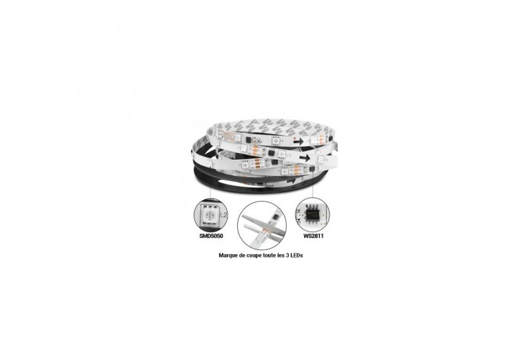 Ruban LED intelligent IC RGB 12V DC-14,4 W/m-IP20-60 LED/m-Largeur 10mm-5m - B1574RGB - Barcelona LED 2