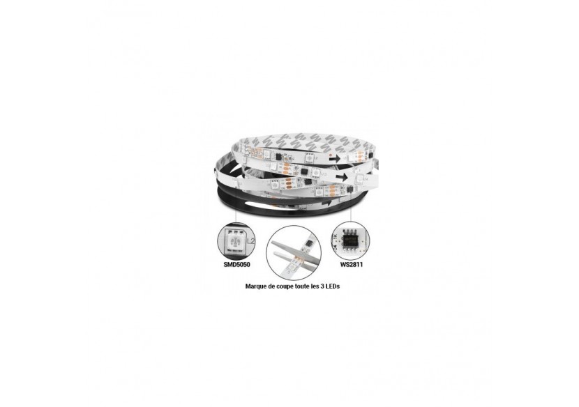 Ruban LED intelligent IC RGB 12V DC-14,4 W/m-IP20-60 LED/m-Largeur 10mm-5m - B1574RGB - Barcelona LED Ruban LED intelligent IC RGB 12V DC-14,4 W/m-IP20-60 LED/m-Largeur 10mm-5m - B1574RGB - Barcelona LED