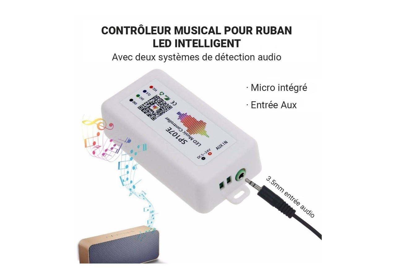 Contrôleur musical LED IC Pixel RGB/RGBW Bluetooth-5-24V DC-960 pixels - SP107E - Barcelona LED