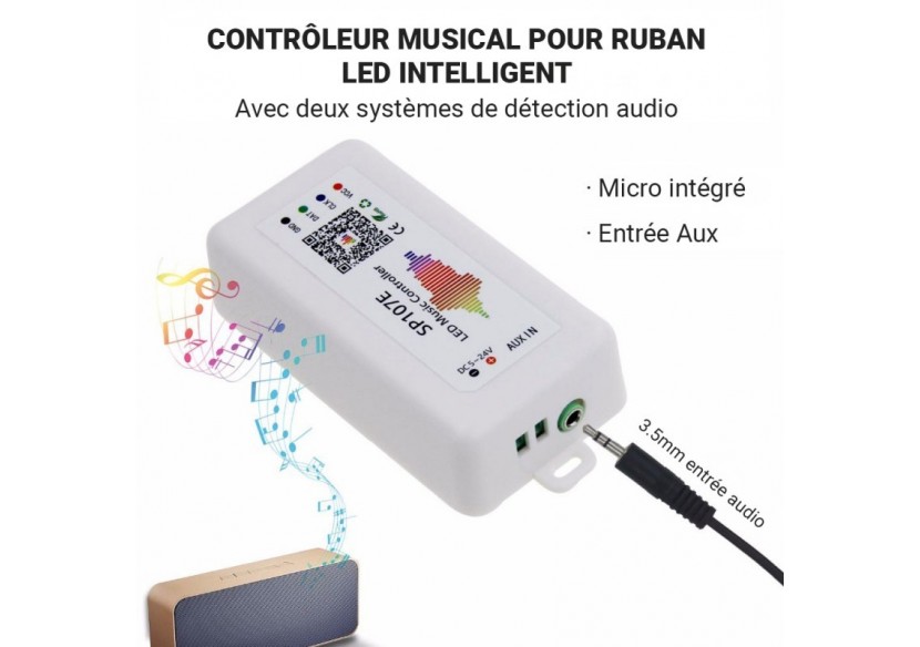 Contrôleur musical LED IC Pixel RGB/RGBW Bluetooth-5-24V DC-960 pixels - SP107E - Barcelona LED