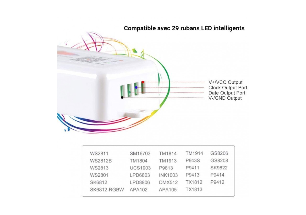 Contrôleur musical LED IC Pixel RGB/RGBW Bluetooth-5-24V DC-960 pixels - SP107E - Barcelona LED