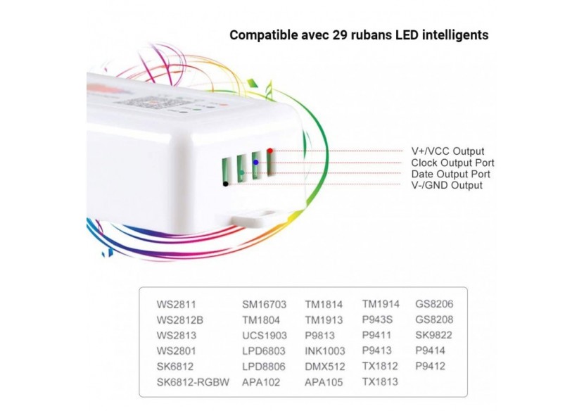 Contrôleur musical LED IC Pixel RGB/RGBW Bluetooth-5-24V DC-960 pixels - SP107E - Barcelona LED