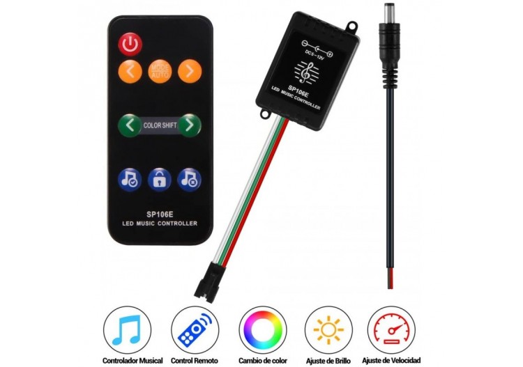 Contrôleur musical LED IC Pixel RGB/RGBW avec télécommande-5-12V DC-600 pixels - SP106E - Barcelona LED