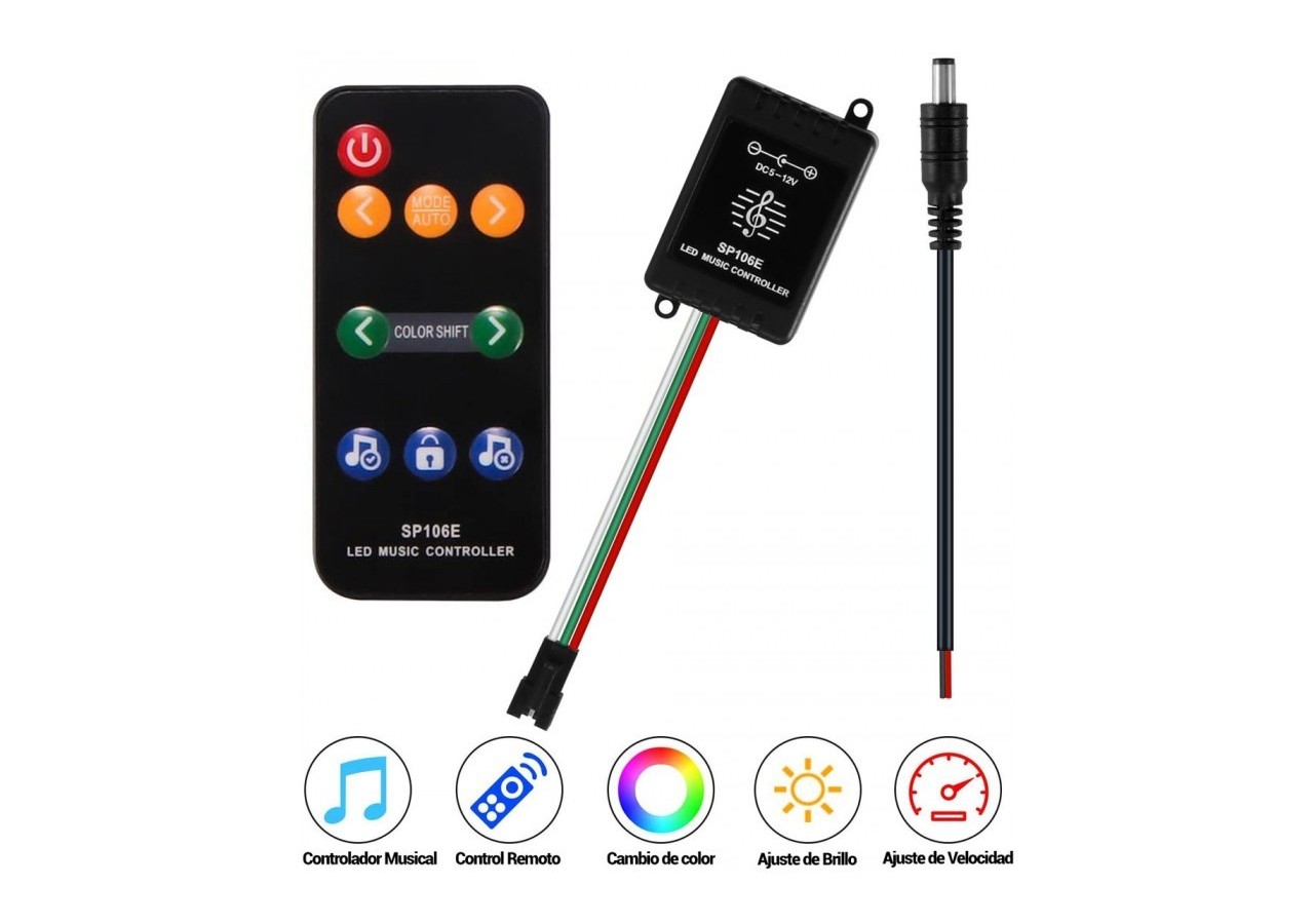 Contrôleur musical LED IC Pixel RGB/RGBW avec télécommande-5-12V DC-600 pixels - SP106E - Barcelona LED