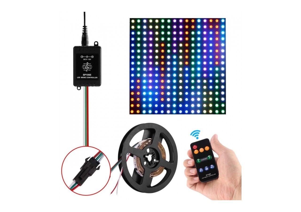 Contrôleur musical LED IC Pixel RGB/RGBW avec télécommande-5-12V DC-600 pixels - SP106E - Barcelona LED