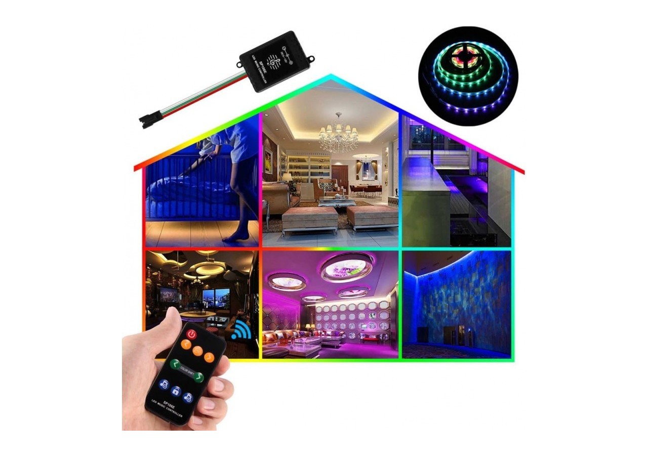 Contrôleur musical LED IC Pixel RGB/RGBW avec télécommande-5-12V DC-600 pixels - SP106E - Barcelona LED