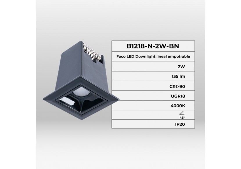Spot LED encastrable carré 2W-UGR18-IRC90-Puce OSRAM - B1218-2W-N-BN - Barcelona LED