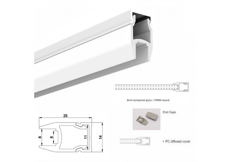 Profilé aluminium pour vitre et étagère 25x14mm (2m) - BPERFALP138 - Barcelona LED 2