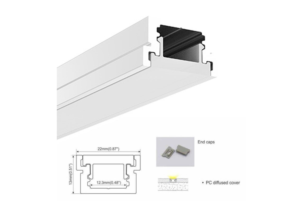 Profilé en aluminium encastrable au sol 22x13mm (2m) - BPERFALP131 - Barcelona LED