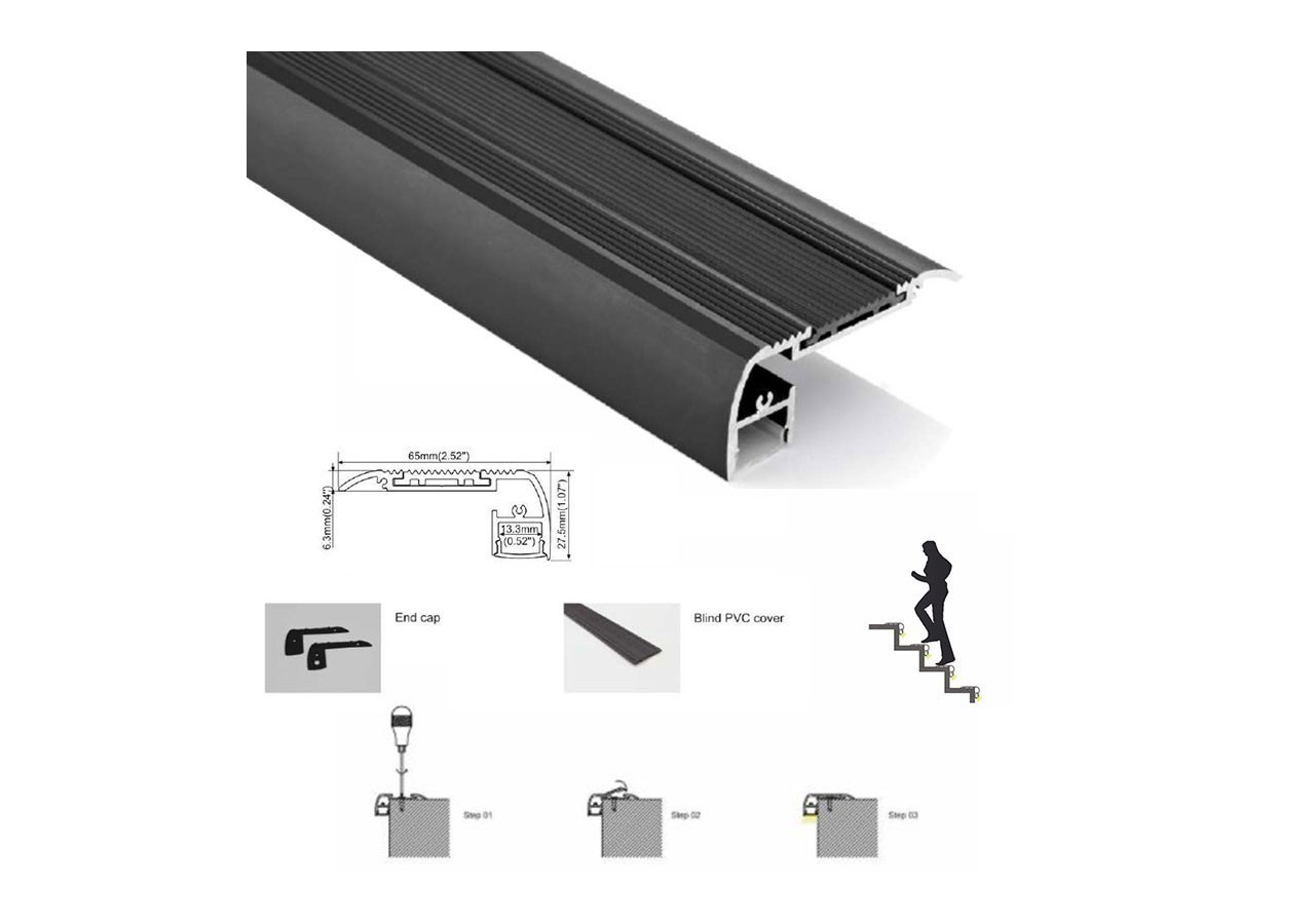 Profilé en aluminium pour éclairage des escaliers 65x27.5mm (2m) - BPERFALP024R-N - Barcelona LED
