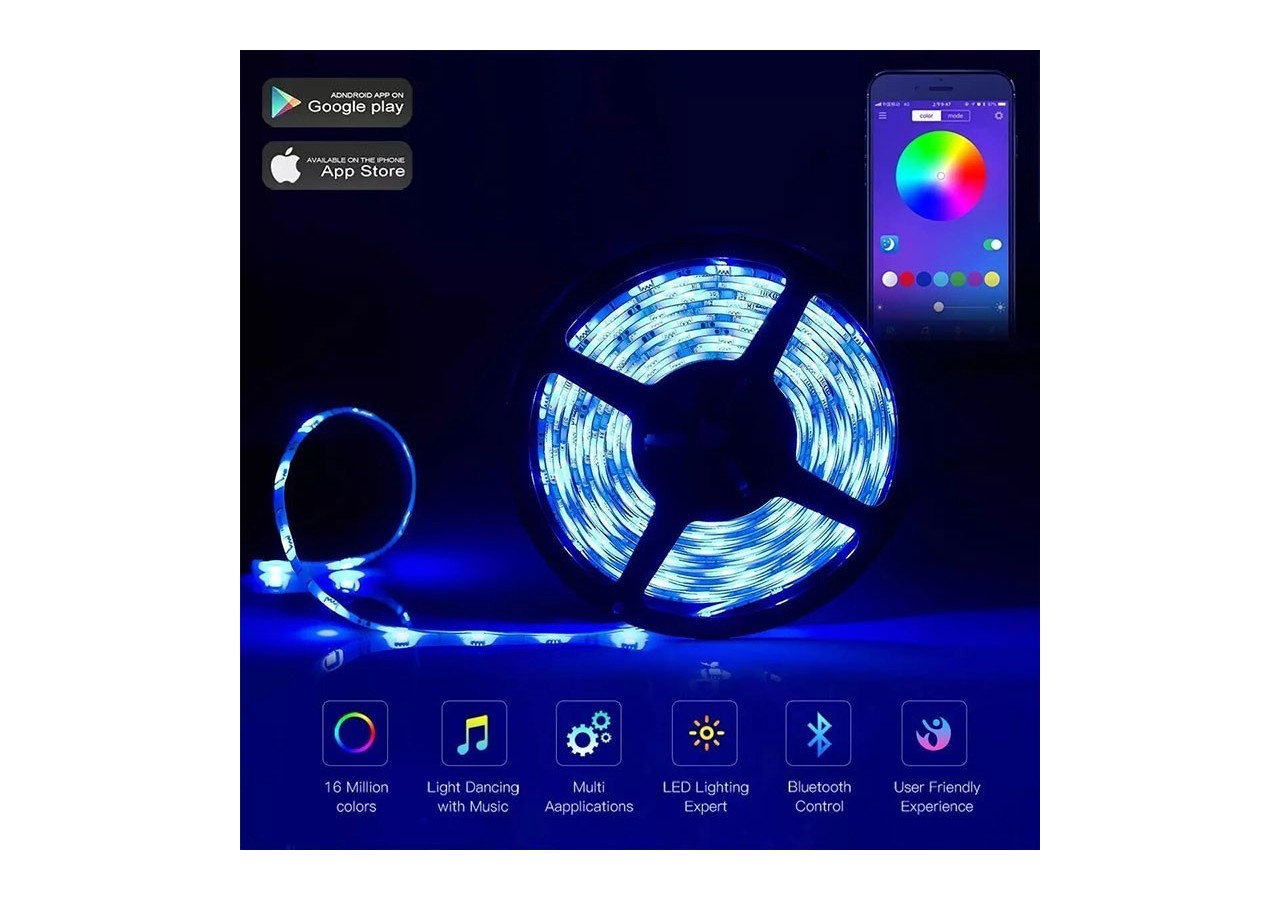 Ruban LED intelligent IC RGB 12V DC-14,4 W/m-IP65-60 LED/m-Largeur 10mm-5 mètres - B1575RGB - Barcelona LED