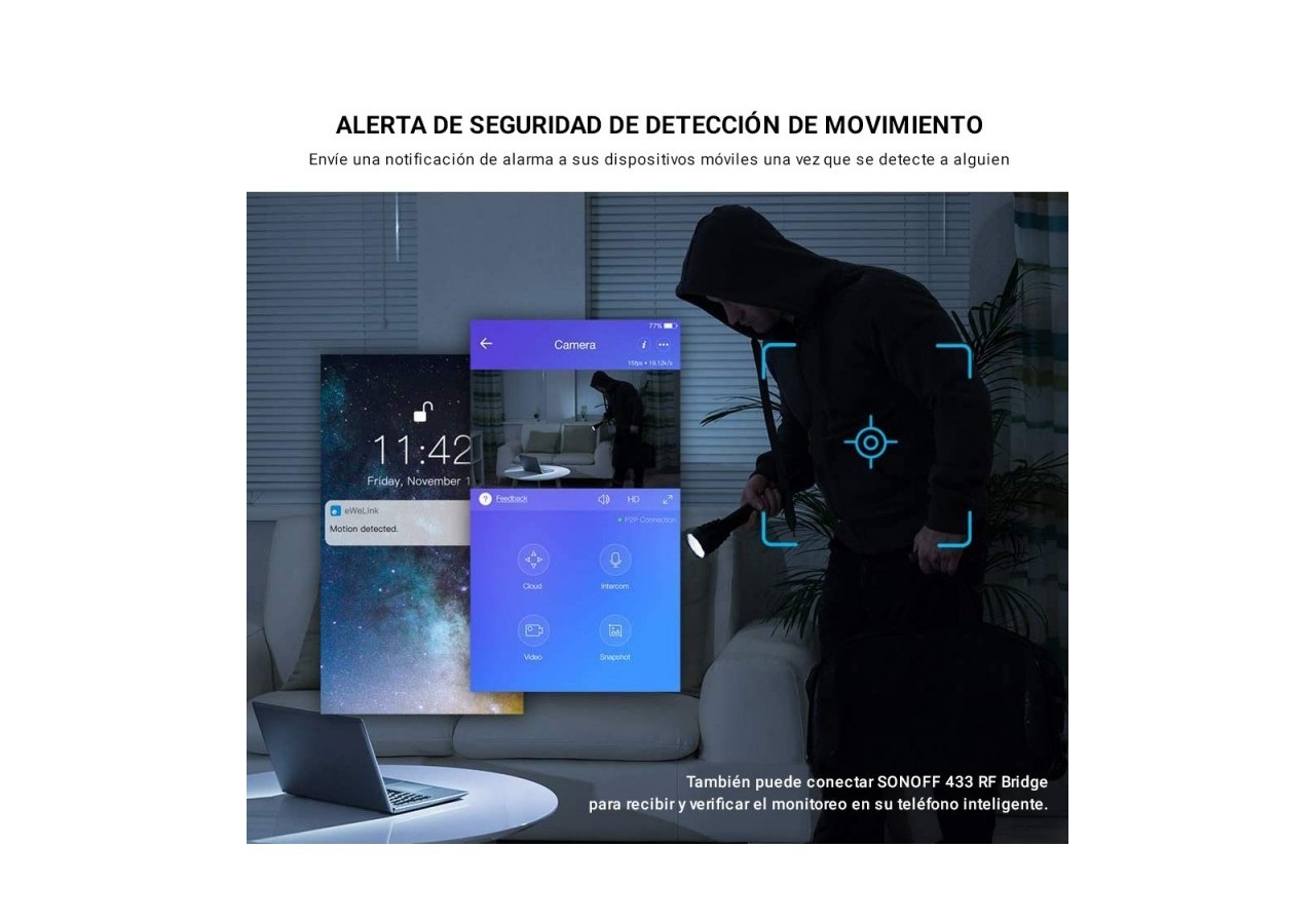 Caméra de sécurité WiFi 1080p 360 degrés | SONOFF - SONOFFGK200MP2B - Barcelona LED