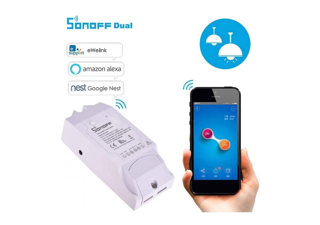 Interrupteur intelligent Dual WiFi programmable SMART LIGHT | SONOFF-DUAL R2 - SONOFFDUALR2 - Barcelona LED