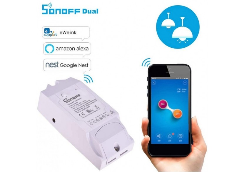 Interrupteur intelligent Dual WiFi programmable SMART LIGHT | SONOFF-DUAL R2 - SONOFFDUALR2 - Barcelona LED
