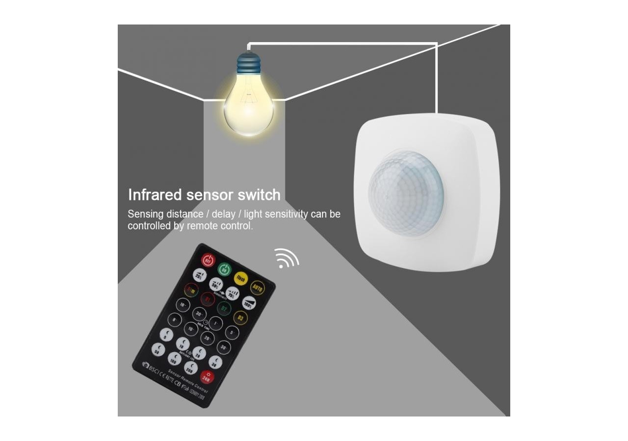 Détecteur de présence 360 degrés avec télécommande PIR IP65 - SP02B - Barcelona LED