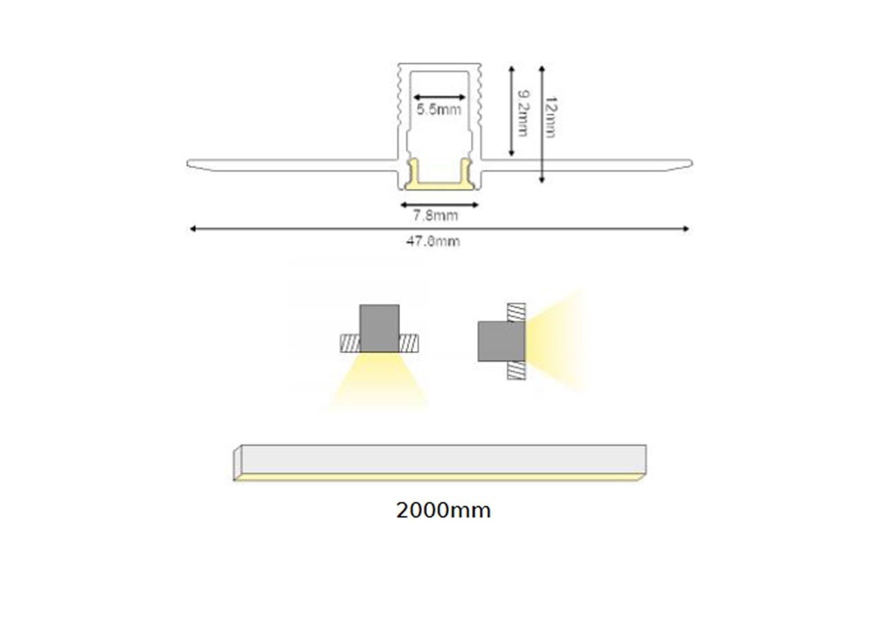 Profilé intégration placoplâtre 7.8x12 (2m) - BPERFALP129 - Barcelona LED