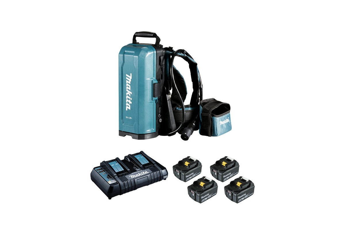 Support Dorsal avec 4 batteries Li-Ion 18V - 5 Ah et un chargeur rapide double - Makita : Confort'Mat