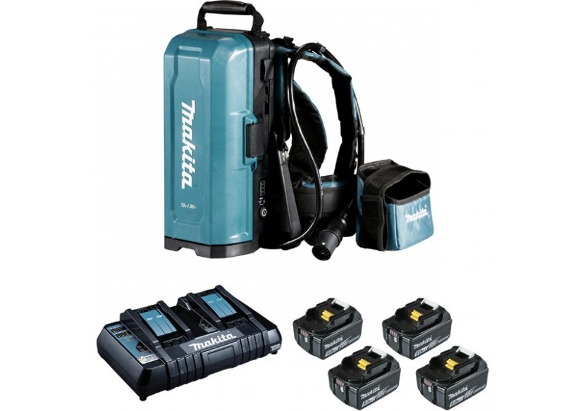 Support Dorsal avec 4 batteries Li-Ion 18V - 5 Ah et un chargeur rapide double - Makita : Confort'Mat