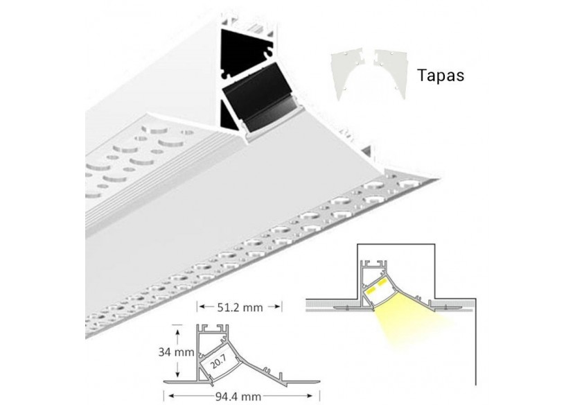 Profilé en aluminium d'angle intégration placoplâtre 94x34mm - BPERFALP126 - Barcelona LED Profilé en aluminium d'angle intégration placoplâtre 94x34mm - BPERFALP126 - Barcelona LED