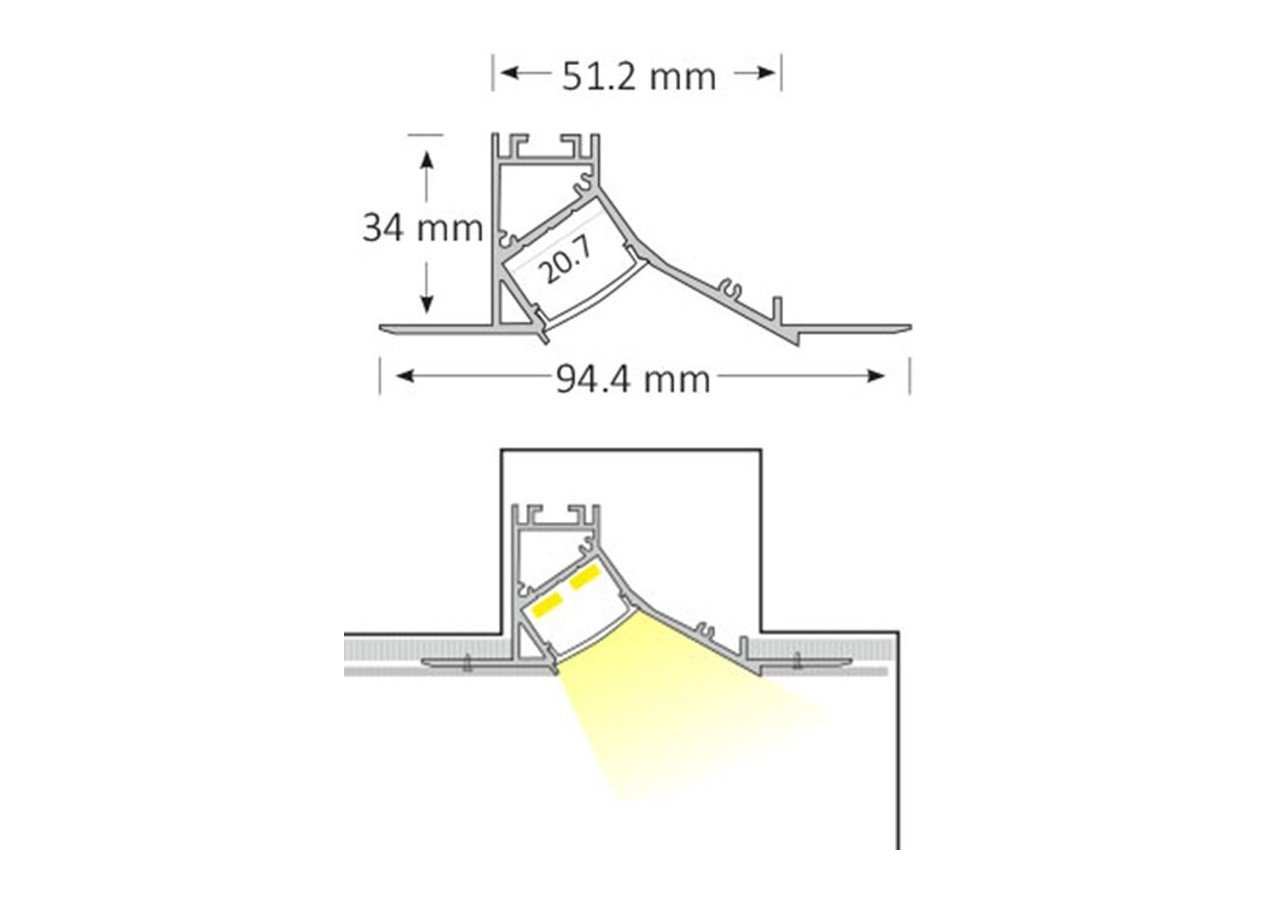 Profilé en aluminium d'angle intégration placoplâtre 94x34mm - BPERFALP126 - Barcelona LED