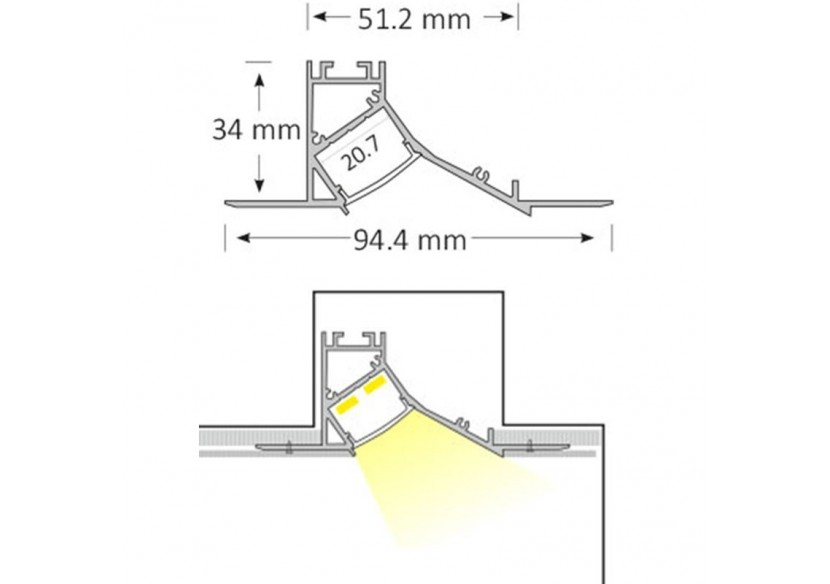 Profilé en aluminium d'angle intégration placoplâtre 94x34mm - BPERFALP126 - Barcelona LED Profilé en aluminium d'angle intégration placoplâtre 94x34mm - BPERFALP126 - Barcelona LED