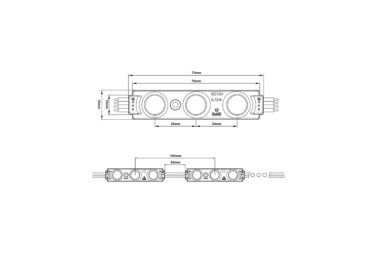 Modules LED RGB pour rétroéclairage 0.72W 12V DC IP65 - BM1431RGB - Barcelona LED