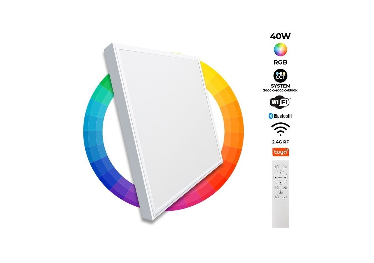 Panneau LED 60x60 en saillie WIFI SMART RGB / RGBW + CCT-40W-Avec kit de montage - B4292-RGBW - Barcelona LED