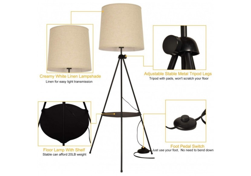 Lampe sur pied avec tablette "Madison" - L5048-N - Barcelona LED Lampe sur pied avec tablette "Madison" - L5048-N - Barcelona LED