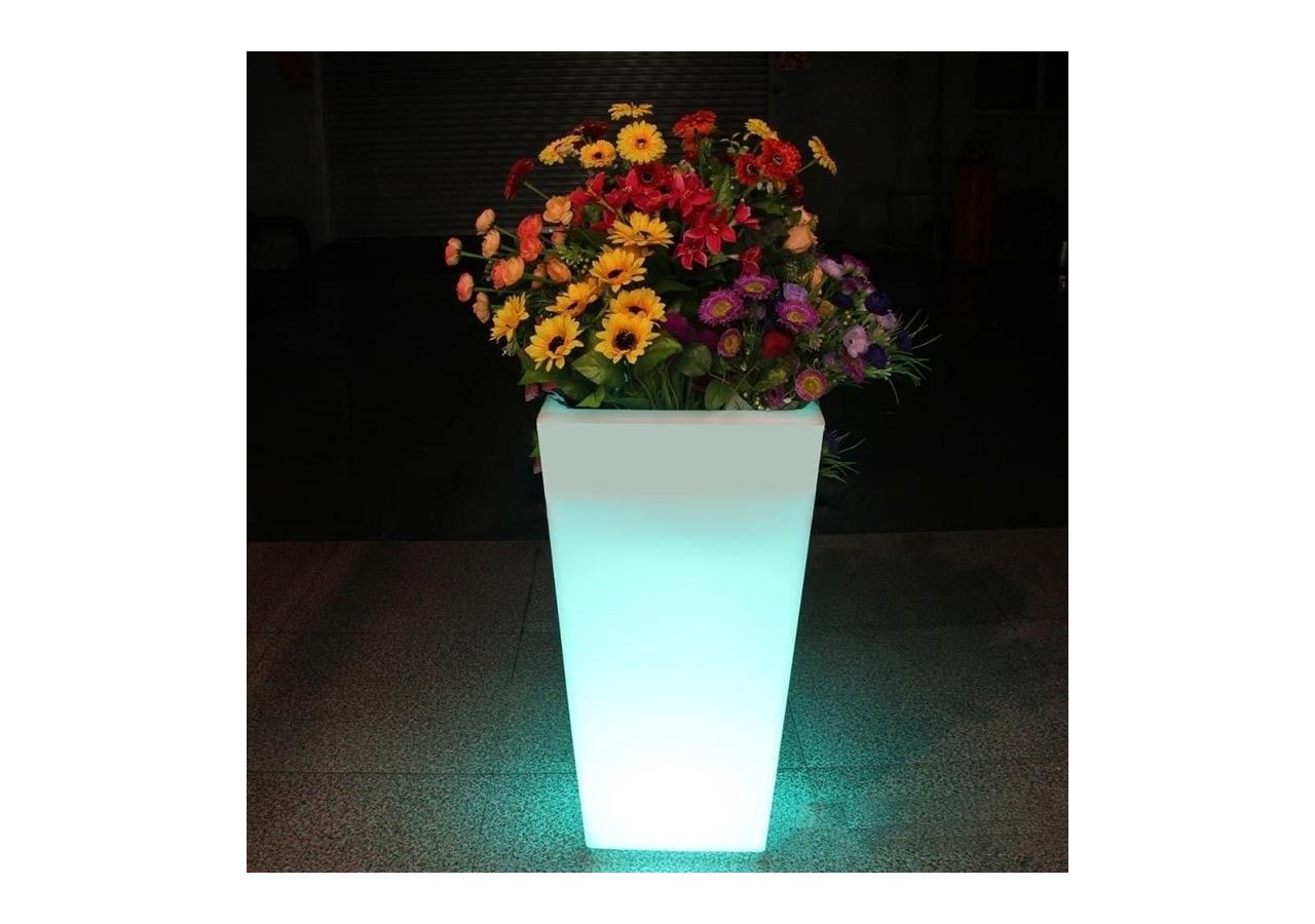 Cache-pot LED RGBW en résine blanche, 45x45x70cm, 24W, IP67, rechargeable - MU3007 - Barcelona LED